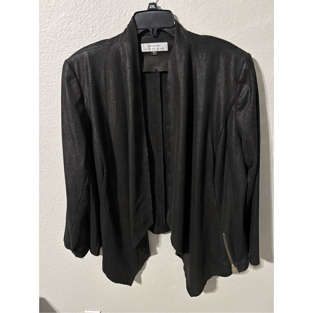 ❤️Tahari Women’s Plus Faux Leather Waterfall Jacket